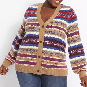 NWOT Lane Bryant Button-Front Fair Isle Cardigan Size 18/20 2X